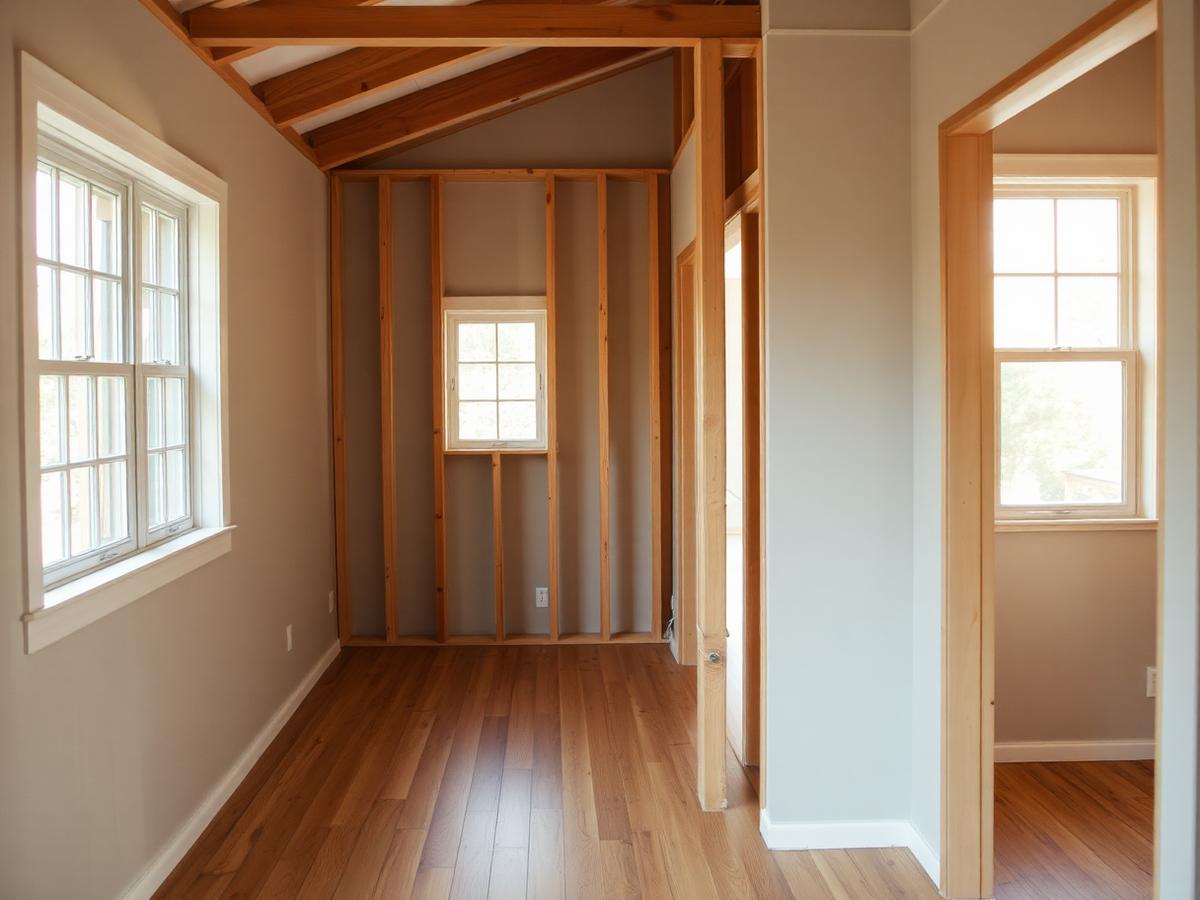 Interior renovation with new framing and hardwood floors